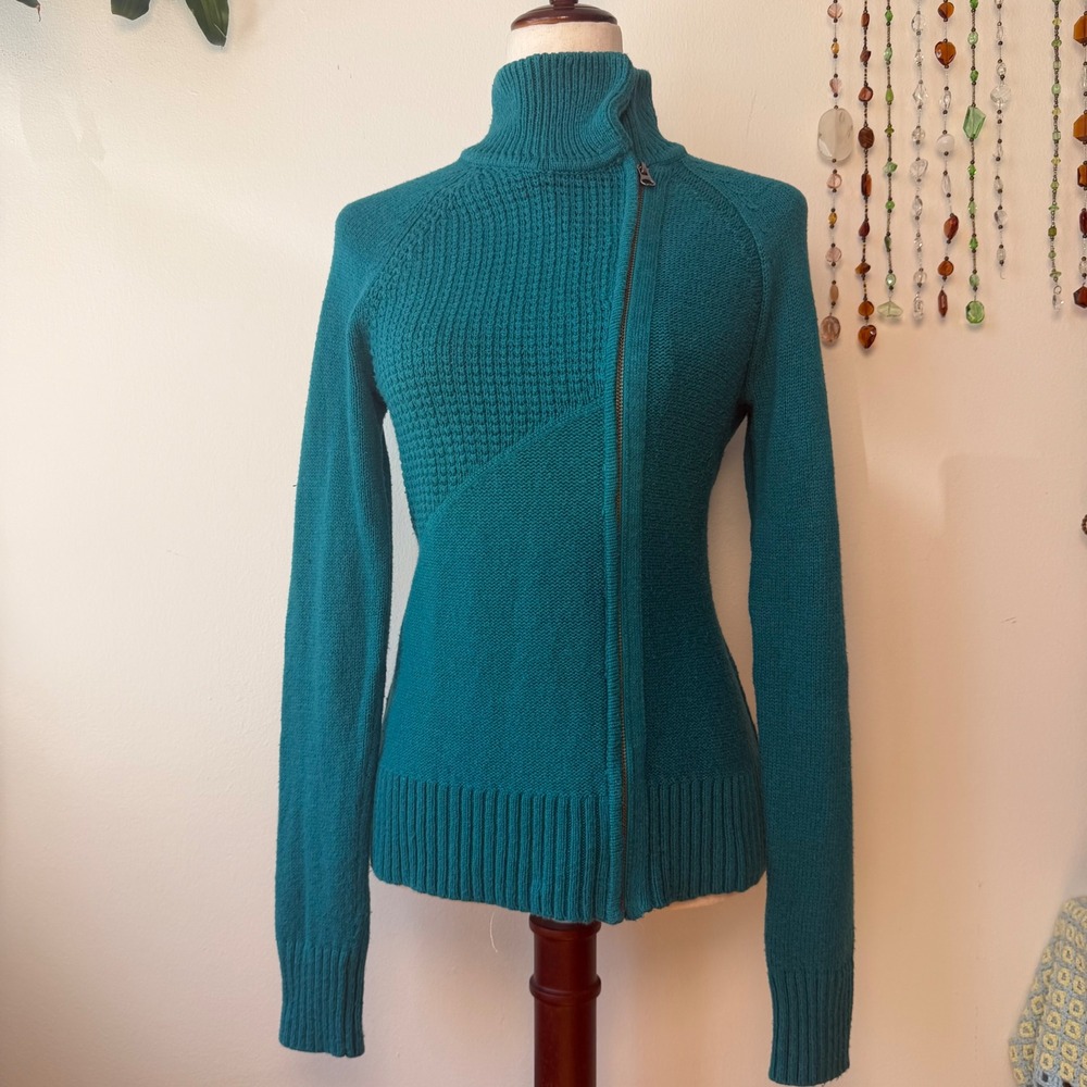 REI Womens Teal Asymmetrical Zip Funnel Neck Sweater Y2K Gorpcore Campcore S